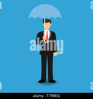 Nozione di imprenditore con Umberella. La gente di affari utilizzando Umberella. Appartamento illustrazione vettoriale Illustrazione Vettoriale