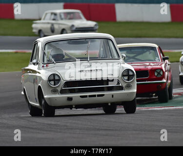 Martin Strommen, Ford Cortina Lotus Mk1, HRDC Coys trofeo, Touring Cars 1958 al 1966, Donington storica festa, maggio 2019, motor racing, motor sport Foto Stock