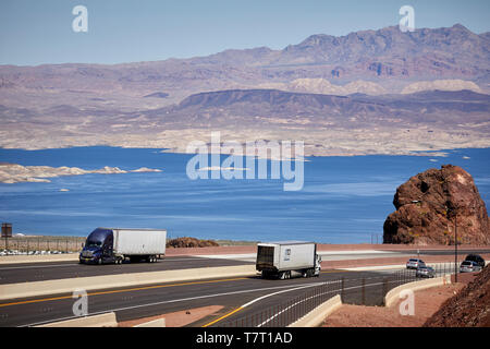 Boulder City Hoover Dam Black Canyon del Fiume Colorado, sul confine tra le regioni degli Stati Uniti del Nevada e Arizona Foto Stock