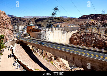 Boulder City Hoover Dam Black Canyon del Fiume Colorado, sul confine tra le regioni degli Stati Uniti del Nevada e Arizona Foto Stock