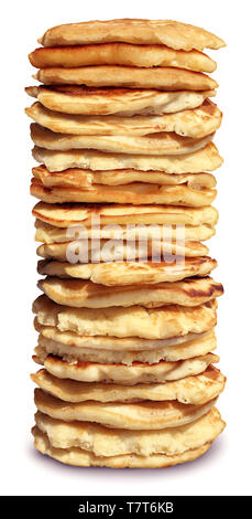 Alta pila di pancake e un enorme pila di deliziose flapjacks. Foto Stock