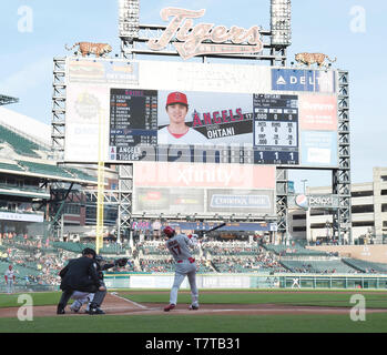 Detroit, STATI UNITI D'AMERICA. 07 Maggio, 2019. Los Angeles Angeli designati hitter Shohei Ohtani pipistrelli nel primo inning durante il Major League Baseball gioco contro la Detroit Tigers al Comerica Park a Detroit, Michigan, Stati Uniti, 7 maggio 2019. Credito: Aflo Co. Ltd./Alamy Live News Foto Stock