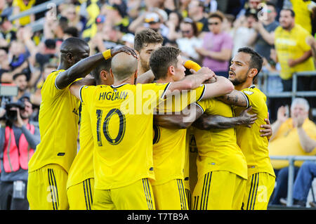 Ohio, Stati Uniti d'America. 08 Maggio, 2019. Columbus Crew SC celebra Gyasi Zerdes obiettivo nella prima metà della partita tra Los Angeles Galaxy e Columbus Crew SC a MAPFRE Stadium, in Columbus OH. Obbligatorio Photo credit: Dorn Byg/Cal Sport Media. Los Angeles Galaxy 0 - Columbus Crew SC 1 Credito: Cal Sport Media/Alamy Live News Foto Stock