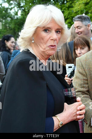 Berlino, Germania. 07 Maggio, 2019. La duchessa Camilla assiste la regina della festa di compleanno presso la residenza dell'Ambasciatore di Gran Bretagna. Credito: Jens Kalaene/dpa-Zentralbild/ZB/dpa/Alamy Live News Foto Stock