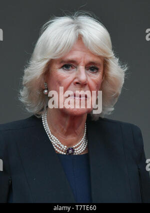 Berlino, Germania. 07 Maggio, 2019. La duchessa Camilla assiste la regina della festa di compleanno presso la residenza dell'Ambasciatore di Gran Bretagna. Credito: Jens Kalaene/dpa-Zentralbild/ZB/dpa/Alamy Live News Foto Stock