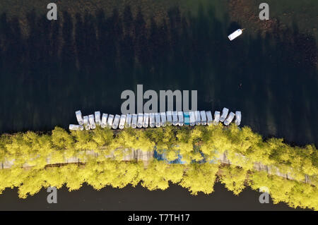 Pechino, Cina. 31 Mar, 2019. Foto aerea adottate il 31 marzo 2019 mostra il lago Baiyangdian Xiongan nella nuova zona nord della Cina di nella provincia di Hebei. Credito: Xing Guangli/Xinhua/Alamy Live News Foto Stock