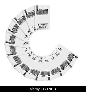 Biglietto per il parcheggio Concetto di immagine - codice a barre e numeri di codice sono realizzati completamente in alto - Concetto di immagine su sfondo bianco per una facile selezione Foto Stock