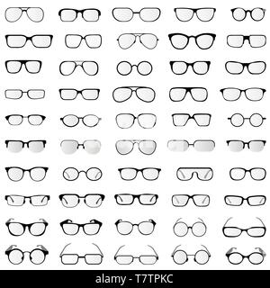 Vettore collezione di occhiali e occhiali da sole in stili e forme differenti Illustrazione Vettoriale