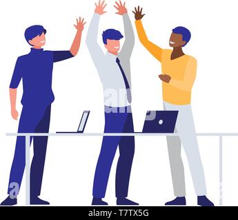 Gruppo di interracial imprenditori in ufficio scena illustrazione vettoriale design Illustrazione Vettoriale