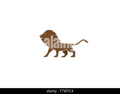 Disegno leone a bocca aperta e disegno vettoriale con logo ruggito Illustrazione Vettoriale