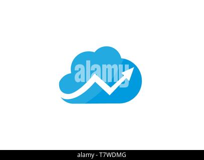 Collegare la tecnologia con la freccia attraverso il simbolo di nuvole per il logo Illustrazione Vettoriale