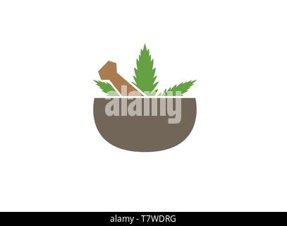 Farmacia bio e ricetta naturale con marijuana per il design del logo Illustrazione Vettoriale