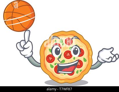 Con basket pizza margherita in un cartone animato in forno Illustrazione Vettoriale