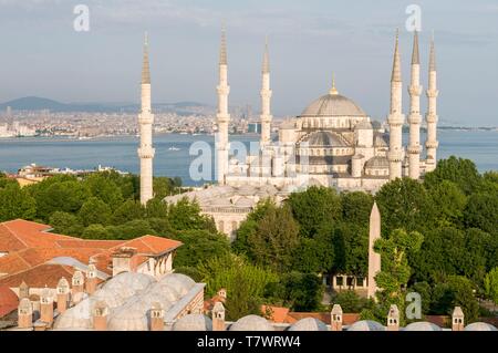 Turchia, Istanbul, centro storico sono classificati come patrimonio mondiale dall' UNESCO, il quartiere di Sultanahmet, la Moschea del Sultano Ahmet Camii (moschea blu) Foto Stock