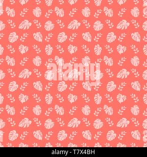 Seamless pattern tropicale con foglie di monstera. Illustrazione Vettoriale. Sfondo senza giunture con foglie di colore rosa Illustrazione Vettoriale