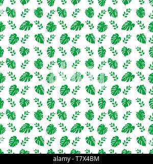 Seamless pattern tropicale con foglie di monstera. Illustrazione Vettoriale. Sfondo senza giunture con foglie di colore verde Illustrazione Vettoriale