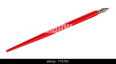 Dip Pen con sharp Pennino in acciaio e rosso porta penna isolati su sfondo bianco Foto Stock