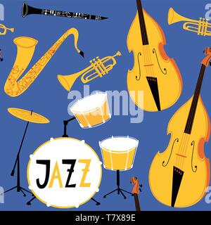 Vector jazz seamless pattern con strumenti musicali Illustrazione Vettoriale