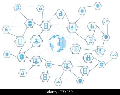 Rete globale di connessione internet, protezione concetto vettoriale Illustrazione Vettoriale