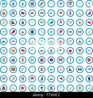 100 inverno set di icone, stile cartoon Illustrazione Vettoriale