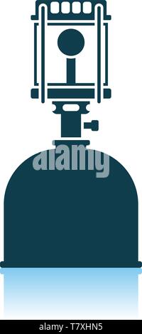 Camping gas Bruciatore Icona della lampada. Ombra di Design di riflessione. Illustrazione Vettoriale. Illustrazione Vettoriale