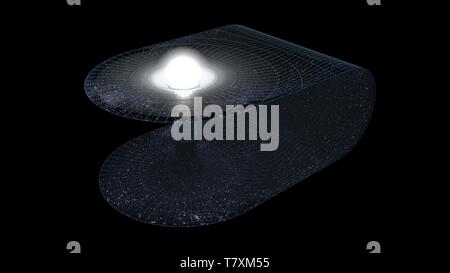 Un wormhole, o spazio bridge. Tasto di scelta rapida di collegamento di due punti separati nello spazio e nel tempo. 3d illustrazione Foto Stock