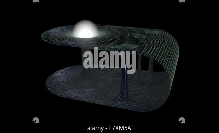 Un wormhole, o spazio bridge. Tasto di scelta rapida di collegamento di due punti separati nello spazio e nel tempo. 3d illustrazione Foto Stock
