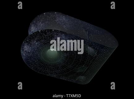 Un wormhole, o spazio bridge. Tasto di scelta rapida di collegamento di due punti separati nello spazio e nel tempo. 3d illustrazione Foto Stock