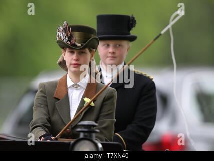 Signora Louise Windsor aziona un carrello durante il Royal Windsor Horse Show in Windsor, Berkshire. Foto Stock