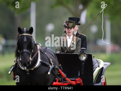 Signora Louise Windsor aziona un carrello durante il Royal Windsor Horse Show in Windsor, Berkshire. Foto Stock