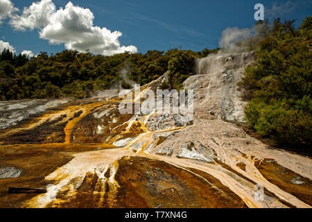 Il paesaggio della Nuova Zelanda - Lago di Rotorua geyser e paesaggio, Isola del nord. Foto Stock