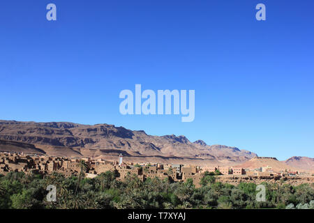 Tinghir oasi con montagne Atlas in background, Marocco Foto Stock