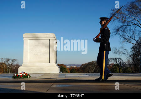 Guardia d'onore alla cerimonia del Cambio della guardia alla tomba del Milite Ignoto in Al Cimitero Nazionale di Arlington.Arlington.Virginia.USA Foto Stock
