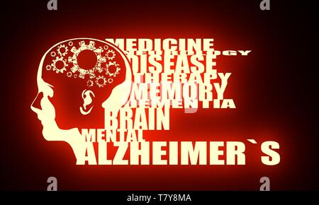 Illustrazione di una testa con il cervello Foto Stock