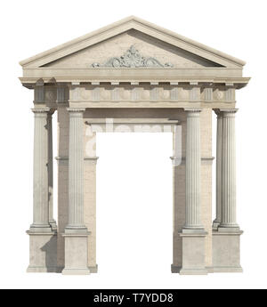 Portale in stile neoclassico isolato su bianco con colonne doriche e tympanon - 3d rendering Foto Stock