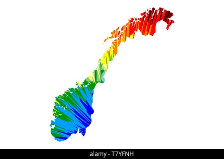 Norvegia - mappa è progettato rainbow abstract pattern colorati, il Regno di Norvegia mappa fatta di esplosione di colori, Illustrazione Vettoriale