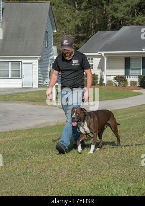 Rivoluzione canina dog trainer lavora con un cane. Summerville, Carolina del Sud. Foto Stock