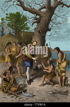 Il capitano John Smith, Powhatans' captive, 1607 Foto Stock