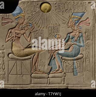 Faraone Akhenaten e Nefertiti Foto Stock