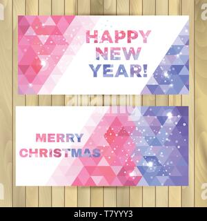 Natale e Anno nuovo banner su legno Illustrazione Vettoriale