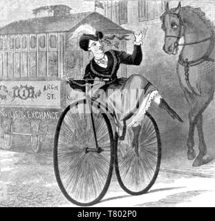 Equitazione donna Velocipede, 1869 Foto Stock