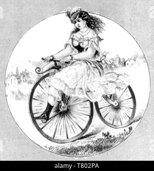 Equitazione donna Velocipede, 1869 Foto Stock