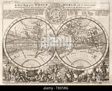 Herman Moll, mappa del mondo, 1729 Foto Stock