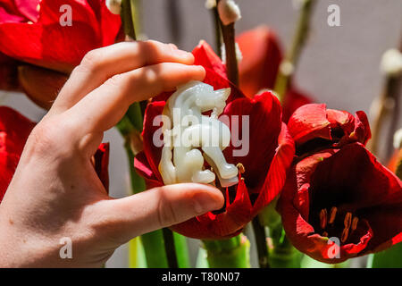 Londra, Regno Unito. Il 10 maggio, 2019. Un finemente scolpiti giada bianca dragon, secolo XVII, est £30-50.000 - Anteprima di Christie's molla Asian Aste d'arte a Londra. Credito: Guy Bell/Alamy Live News Foto Stock