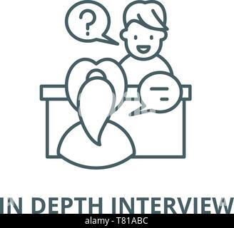 In profondità intervista linea del vettore icona, concetto lineare, segno di contorno, simbolo Illustrazione Vettoriale