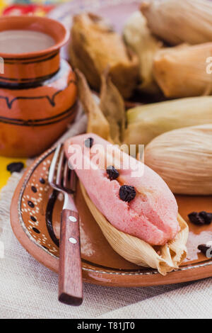 Dolci messicani tamales archiviato pasta di mais, cibo dolce in Messico Foto Stock