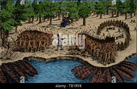 Samuel de Champlain battaglie indiani, 1609 Foto Stock