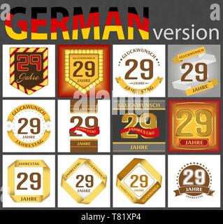 Set tedesco numero di ventinove anni (29 anni) la celebrazione del design. Anniversario modello numero di elementi per la tua festa di compleanno. Tradotto da th Illustrazione Vettoriale