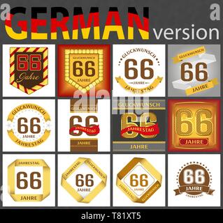 Set tedesco di numero sessantasei anni (66 anni) la celebrazione del design. Anniversario modello numero di elementi per la tua festa di compleanno. Tradotto dal Illustrazione Vettoriale