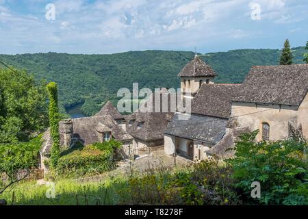 Francia, Correze, valle della Dordogna, tra Argentat e Beaulieu sur Dordogne, Bassignac le Bas, la chiesa Foto Stock